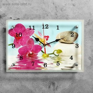 Часы-картина настенные, серия: Цветы, "Сиреневые орхидеи и камни", 20х30 см