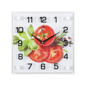 Часы-картина настенные, серия: Кухня, "Томаты с базиликом", 25 х 25 см