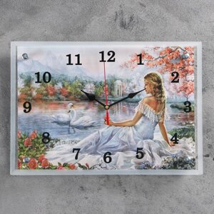 Часы-картина настенные, серия: Люди, "Девушка и лебеди", 25х35 см