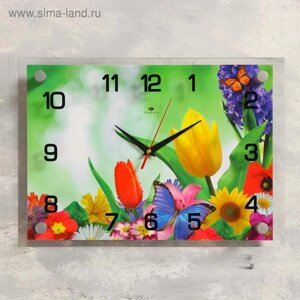 Часы настенные: Цветы, "Бабочка и цветы", 25х35 см