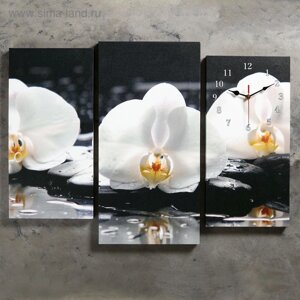 Часы настенные модульные «Белые орхидеи на камнях», 60 80 см