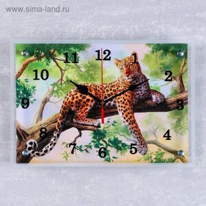 Часы настенные, серия: Животный мир, "Леопард на ветке", 25х35 см