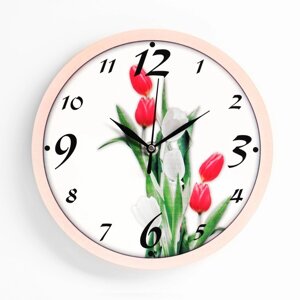 Часы настенные "Тюльпаны", дискретный ход, d-23. см