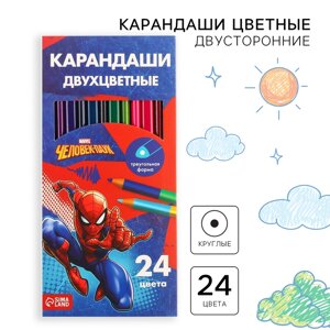 Цветные карандаши, 24 цвета, двусторонние, Человек-паук