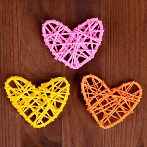 Декор для творчества из лозы «Сердце» набор 3 шт., размер 1 шт. 6,5 6 см, цвет МИКС