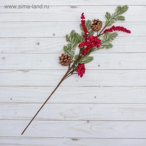 Декор "Зимние мечты" веточка с шишками и ягодами, 50 см
