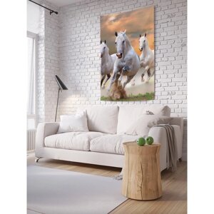 Декоративное панно с фотопечатью «Бегущие лошади», вертикальное, размер 100х150 см