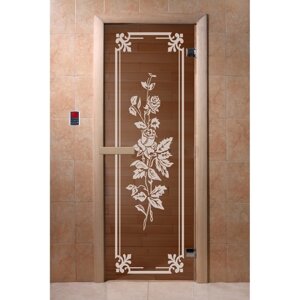 Дверь «Розы», размер коробки 190 70 см, 6 мм, 2 петли, правая, цвет бронза