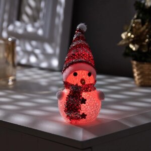 Ёлочная игрушка «Красный снеговичок» 8 см, батарейки, свечение мульти (RGB)