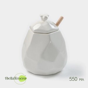 Ёмкость фарфоровая для мёда с ложкой BellaTenero «Пчёлка», 550 мл, цвет белый