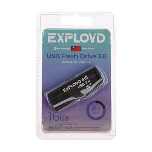 Флешка Exployd 610, 16 Гб, USB3.0, чт до 70 Мб/с, зап до 20 Мб/с, черная