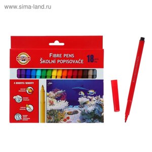 Фломастеры 18 цветов Koh-I-Noor 7710/18 Рыбки, смываемые, трёхгранные, картонная упаковка, европодвес