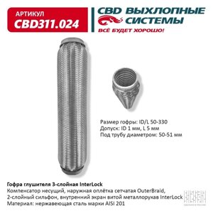 Гофра глушителя 3х-сл. InterLock 50-330