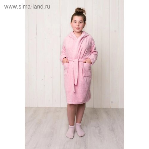 Халат для девочки с капюшоном, рост 140 см, розовый, махра