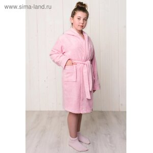 Халат для девочки с капюшоном, рост 152 см, розовый, махра