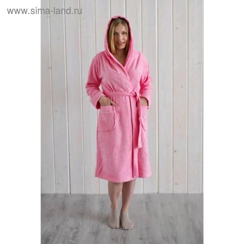 Халат женский с капюшоном, размер 48, розовый, махра