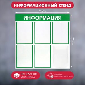 Информационный стенд «Информация» 6 карманов (5 плоских А4, 1 объемный А4), цвет зелёный