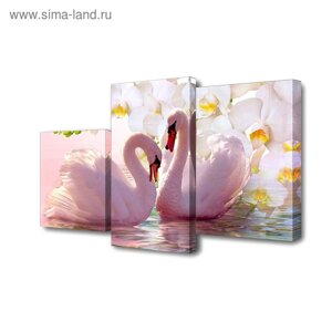 Картина модульная на подрамнике "Пара лебедей, белые цветы" 26х50; 26х40; 26х32, 50х80см
