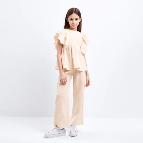 Комплект (блузка и брюки) для девочки MINAKU цвет бежевый, рост 140 см