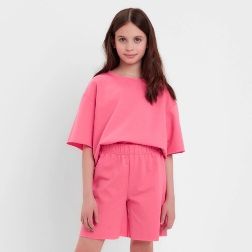 Комплект для девочки (футболка, шорты) MINAKU цвет розовый, рост 146