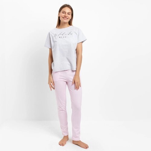 Комплект домашний женский (футболка/брюки), цвет серый, размер 50