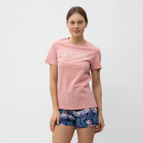 Комплект домашний женский (футболка, шорты), цвет розовый, размер 44