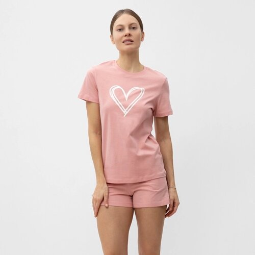 Комплект домашний женский (футболка, шорты), цвет розовый, размер 52
