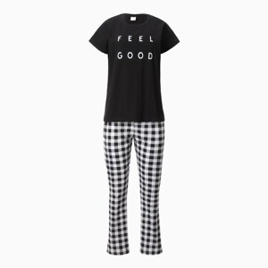 Комплект женский домашний Feel good (футболка, брюки), цвет чёрный, размер 48