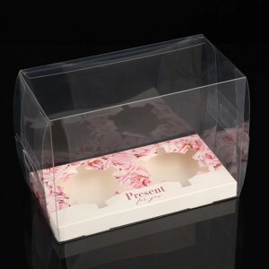 Коробка для капкейка кондитерская «Розовые цветы», 16 х 8 х 11.5 см