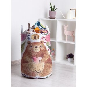 Корзина для игрушек «Добрый медведь в цветах, размер 35х50 см