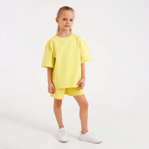 Костюм детский (футболка, шорты) MINAKU: Casual Collection цвет лимонный, рост 128