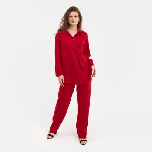 Костюм женский (рубашка, брюки) MINAKU: Silk pleasure цвет красный, размер 52