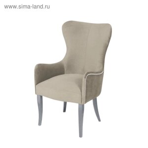 Кресло «Лари», ткань велюр, молдинг бронза, опоры массив белый, цвет боне
