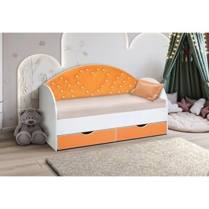 Кровать детская с мягкой спинкой «Сердце №3», 800 1900 мм, без бортика, белый/оранжевый