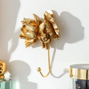Крючок декоративный полистоун, металл "Золотые Цветы" 10,3х8 см