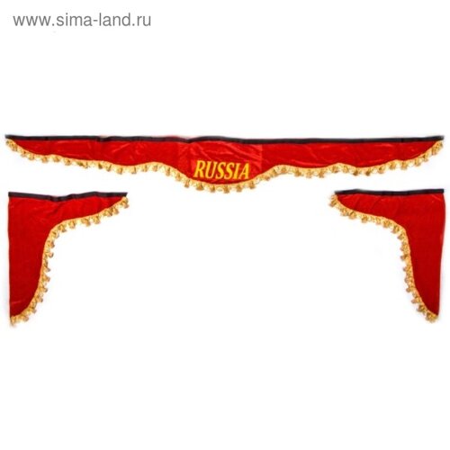 Ламбрекен лобового стекла со шторками Skyway 210см/60х60 см, "Россия", красный