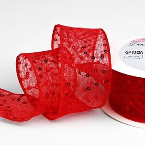 Лента декоративная «Пайетки», 40 мм, 9 0,5 м, цвет красный