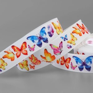 Лента репсовая «Цветные бабочки», 25 мм, 23 1 м, разноцветная