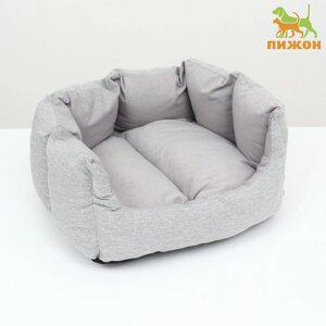 Лежак с подушкой рогожка, вельвет, 50 х 40 х 23 см, серый