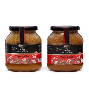 Мёд алтайский Разнотравье натуральный цветочный, 2 банки по 1000 г