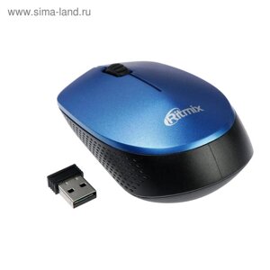 Мышь Ritmix RMW-502, беспроводная, оптическая, 1200 dpi, 2xAAA (не в компл), USB, синяя