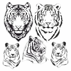 Набор автомобильных наклеек "Тигры черно-белые", 25 х 25 см