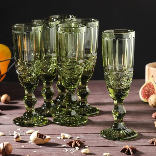 Набор бокалов из стекла для шампанского Magistro «Ла-Манш», 160 мл, 720 см, 6 шт, цвет зелёный