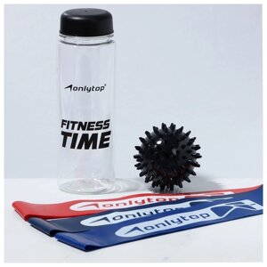 Набор для фитнеса ONLYTOP «Геометрия»3 фитнес-резинки, бутылка для воды, массажный мяч