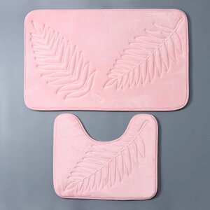 Набор ковриков для ванной и туалета Доляна «Тропики», 2 шт, 4050 см, 5080 см, цвет розовый