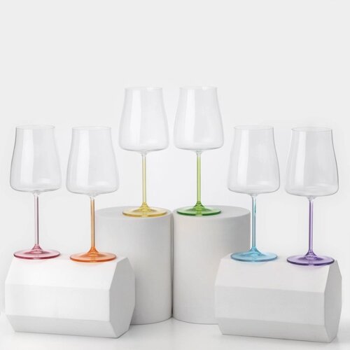Набор стеклянных бокалов для вина RAINBOW FRESH, 600 мл, декор, 6 шт