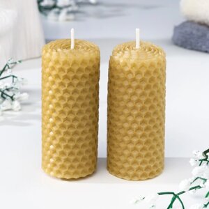 Набор свечей из вощины медовая с добавлением эфирного масла "Мята" 8 см, 2 шт