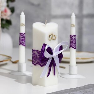 Набор свечей "Кружевной с бантиком"фиолетовый: домашний очаг 6,8х15см, родительские 1,8х17,5см
