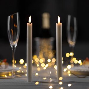 Набор светодиодных свечей, белые, 2 25 2 см, пластик, воск, батарейки АААх2 (не в комплекте), свечение тёплое белое, 2 шт.