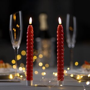Набор светодиодных свечей, красные, 2 25 2 см, пластик, воск, батарейки АААх2 (не в комплекте), свечение тёплое белое, 2 шт.